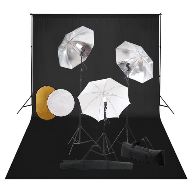 vidaXL - Fotostudioset - met - lampen, - paraplu's, - achtergrond - en - reflector
