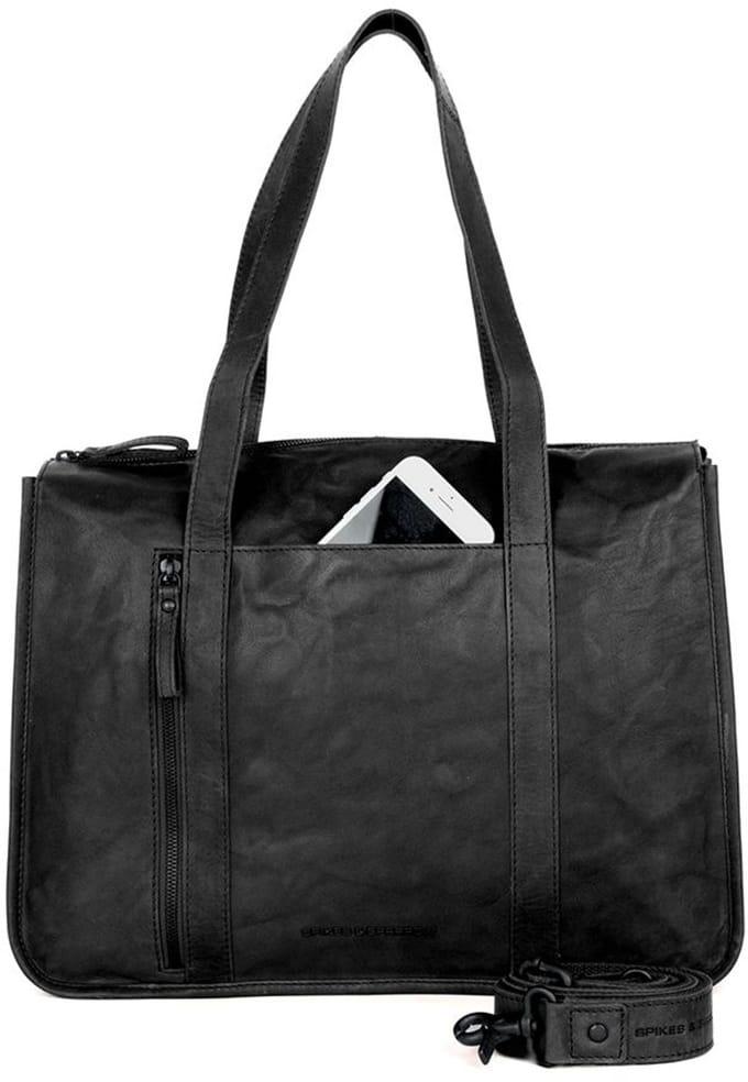 Leren Laptop / Schoudertas - 15 inch - Catrenia - Zwart