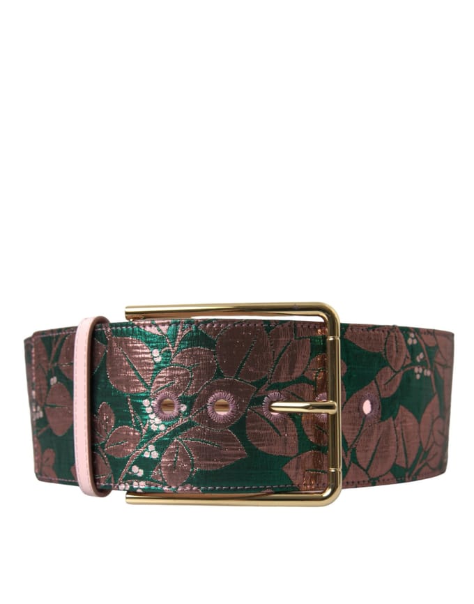 Dolce & Gabbana Multicolor Bloem Jacquard Lurex Gouden Gesp Riem