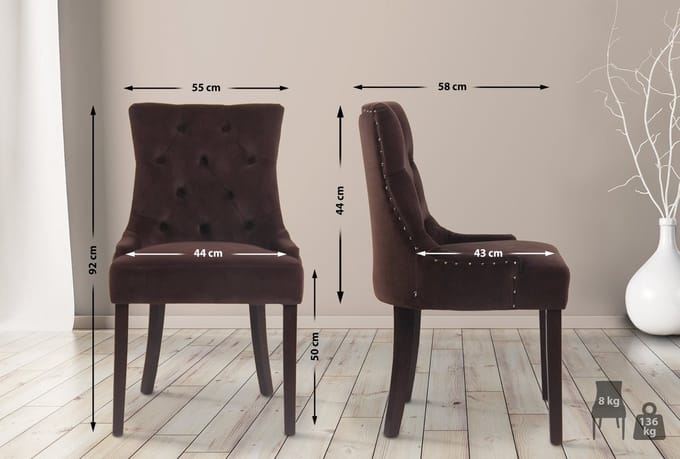 CLP Aberdeen Set van 4 eetkamerstoelen - Zonder armleuning - Hout - Fluweel - bruin antiek