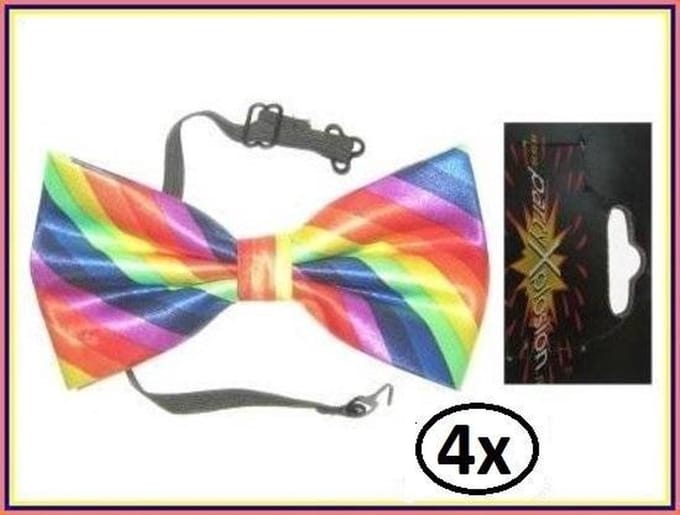 4x Vlinderstrik luxe regenboog