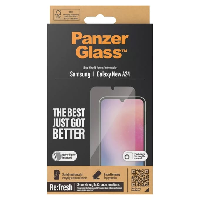 PanzerGlass Screenprotector geschikt voor Samsung Galaxy A25 Glazen | PanzerGlass Ultra-Wide Fit Screenprotector - Case Friendly + Installatie Frame