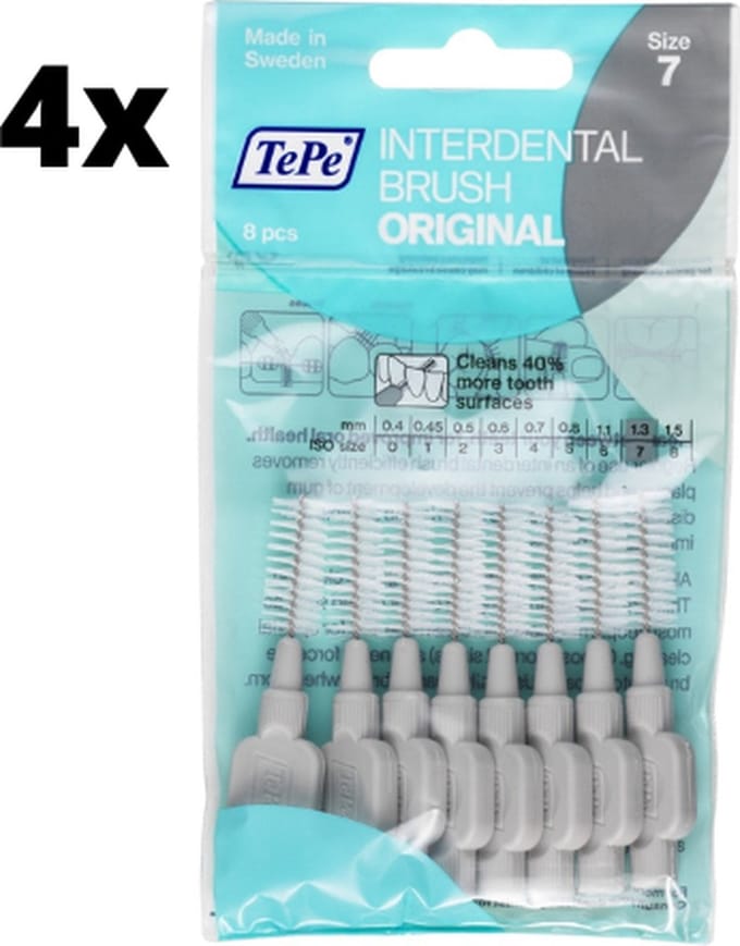 TePe Ragers Grijs 1,3mm - 4 x 8 stuks - Voordeelverpakking