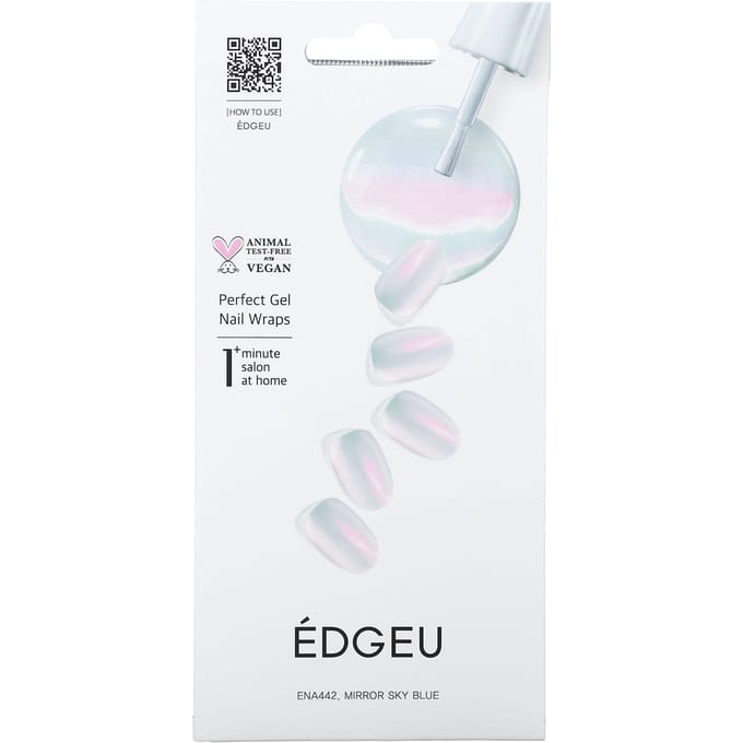 Edgeu, Perfect Gel Nail Wrap, ENA 442 Mirror Sky Blue, 19-piece set white