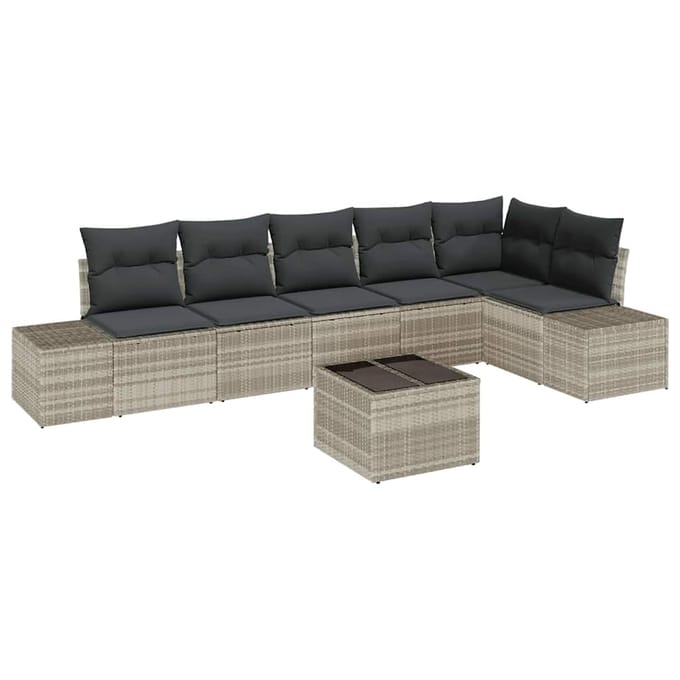 vidaXL Tuin Sofa Set 7 st Lichtgrijs poly rattan