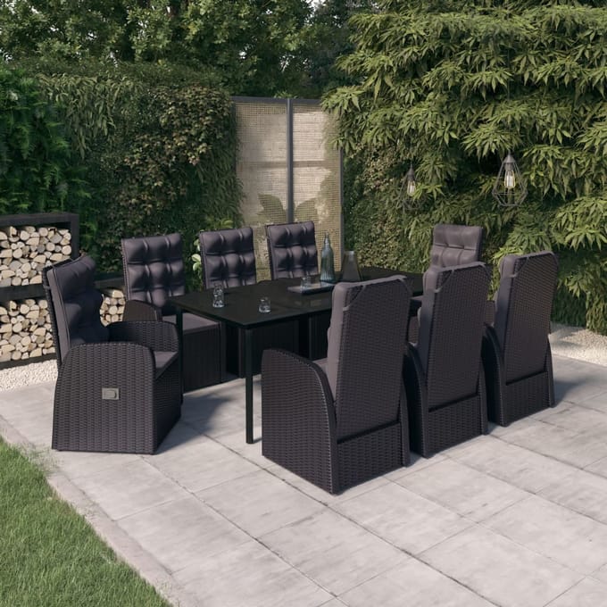 vidaXL - 9-delige - Tuinset - met - kussens - zwart