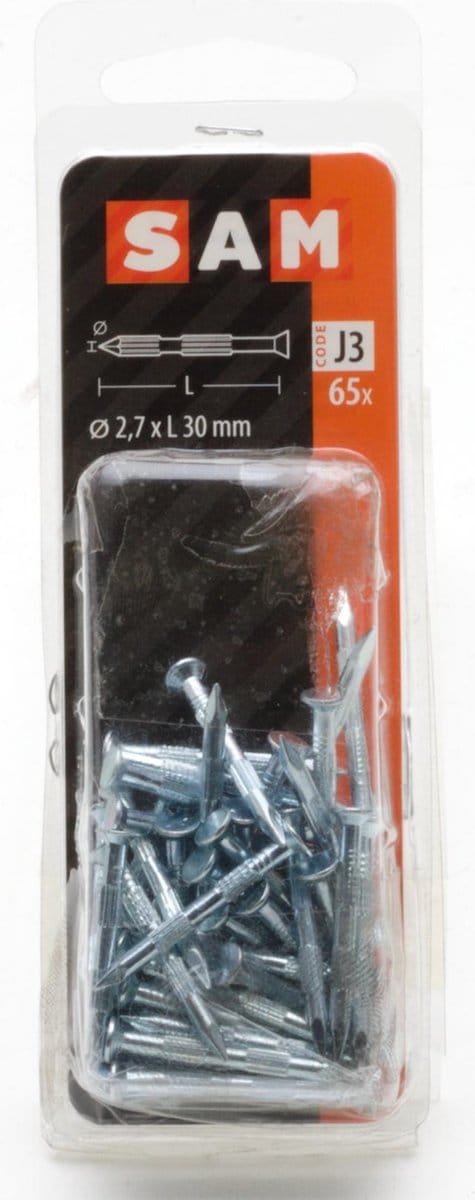 Sam ribnagels met Platte kop 2,7x L30 mm 65 stuks