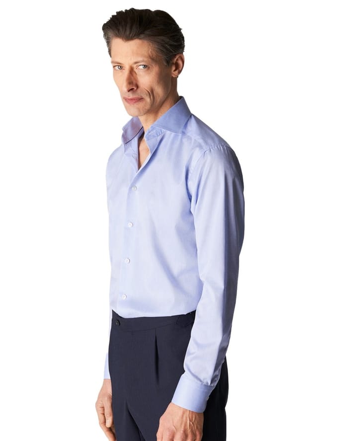 Katoenen Eton overhemd effen lichtblauw slim fit