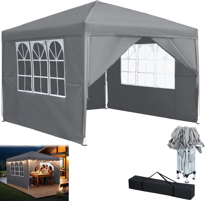 Compact With Button Paviljoen 2,5x2,5m - Met 4 Zijdelen - UV-Waterdicht Grijs