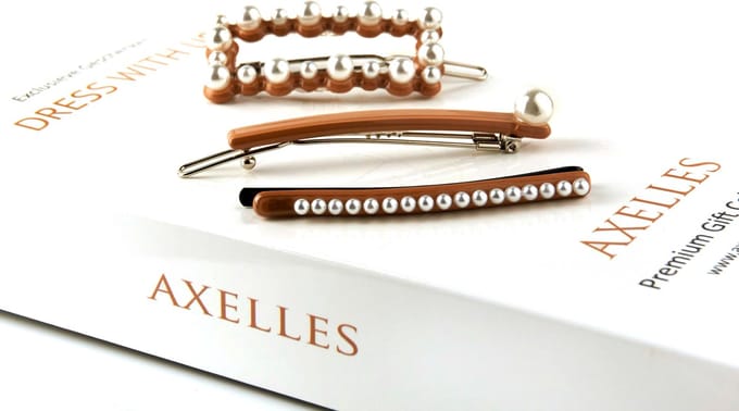 Haarspelden met parels 3-set in- geschenkdoos, coffee bruin.