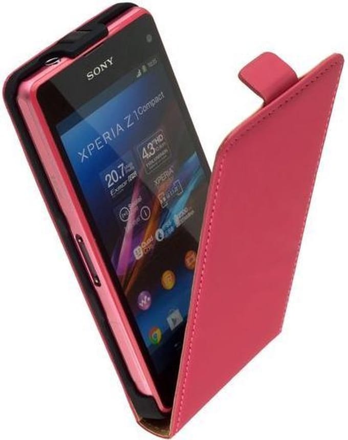 Lelycase Roze Lederen Flipcase Telefoonhoesje Sony Xperia Z1 Mini Compact