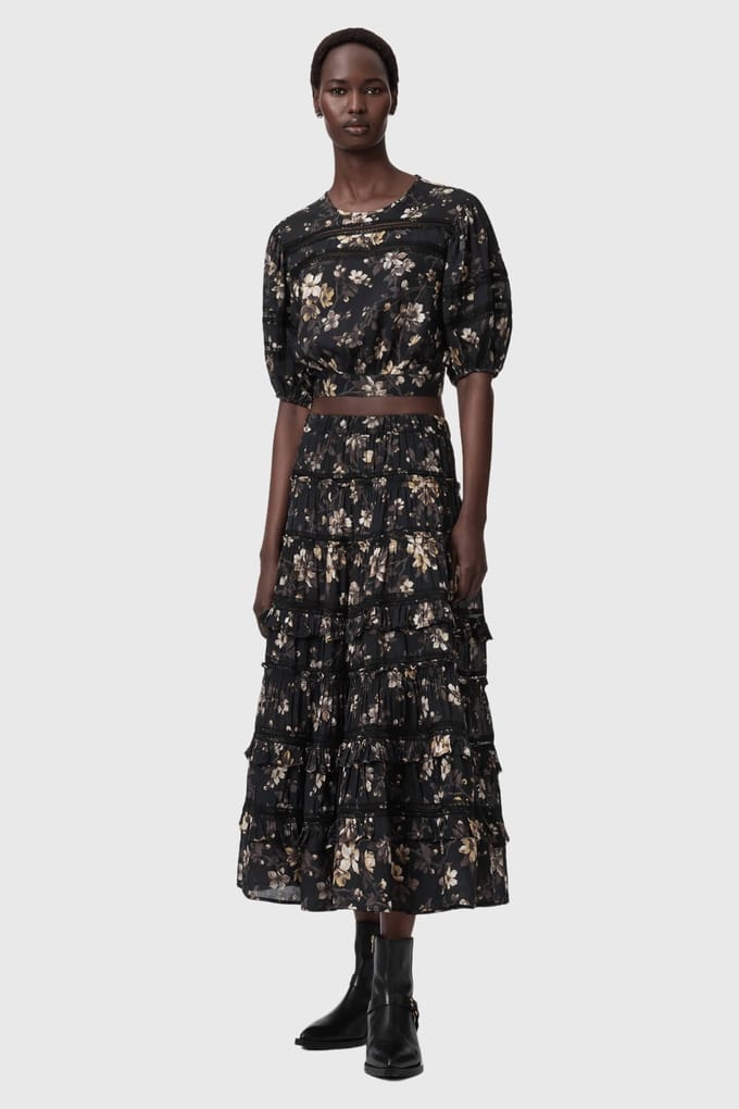 AllSaints Peony Top Vine Black Größe: 2 | Blusen Outlet | Damen | Schwarz