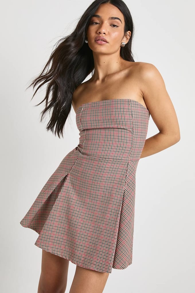 boohoo Dames Check Geruite Bandeau Tailored Mini-jurk | Maat: 42