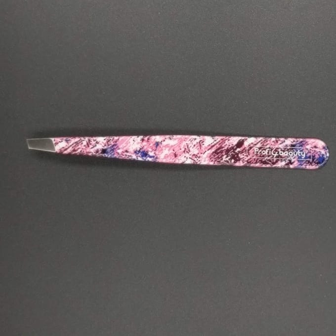 Pincet 3½", schuine punt, roze design print, AISI 420 edel staal