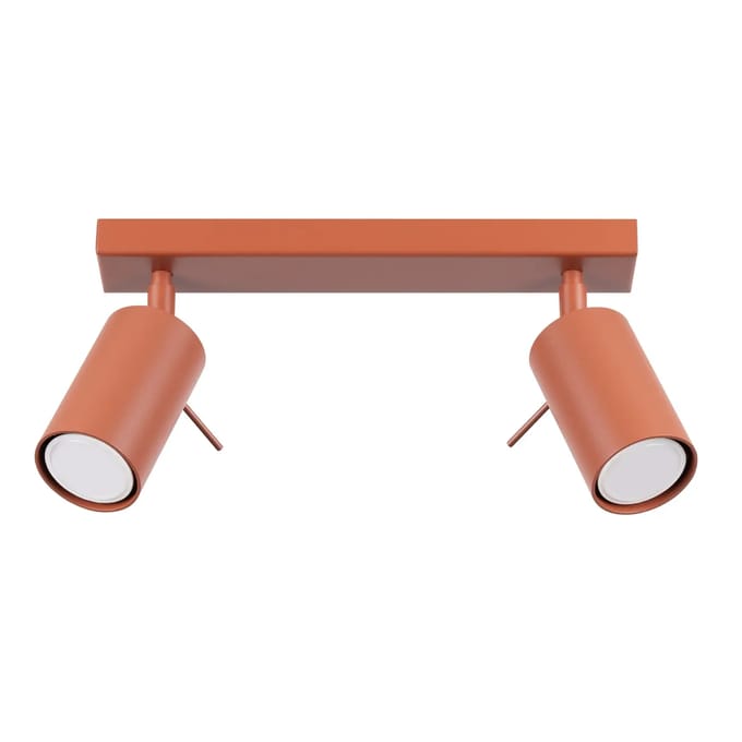 Plafondlamp RING 2 met 2 verstelbare spots - Sollux Lighting - IP20 - Okerrood staal behuizing - 30 x 6 x 17 cm - 2 x GU10 LED, exclusief lichtbron - 2 x 10 W - Moderne plafondlamp voor hal, gang en keuken