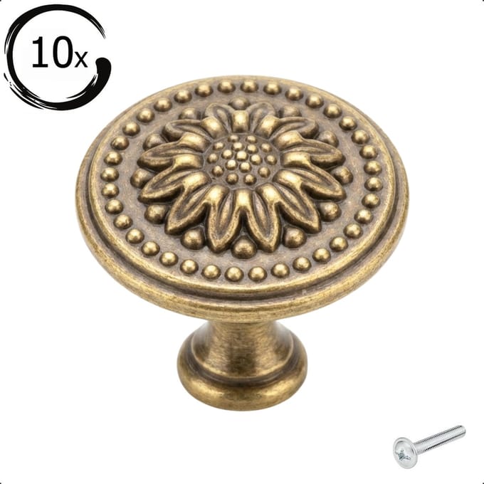 Meubelknoppen 10X Ø 30mm Brons Bloemmotief – Cody