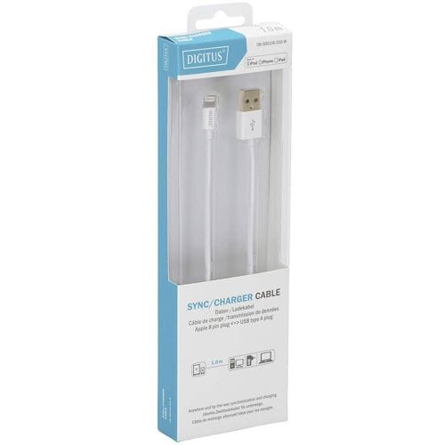 Digitus DB-600106-010-W USB-kabel USB 2.0 USB-A stekker, Apple Lightning stekker 1.00 m Wit Afgeschermd, Afgeschermd (dubbel)