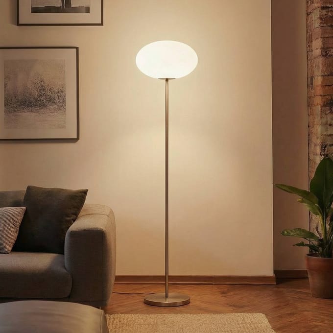 Lindby Vloerlamp Sonika, 175 cm, nikkelkleurig, glas, E27