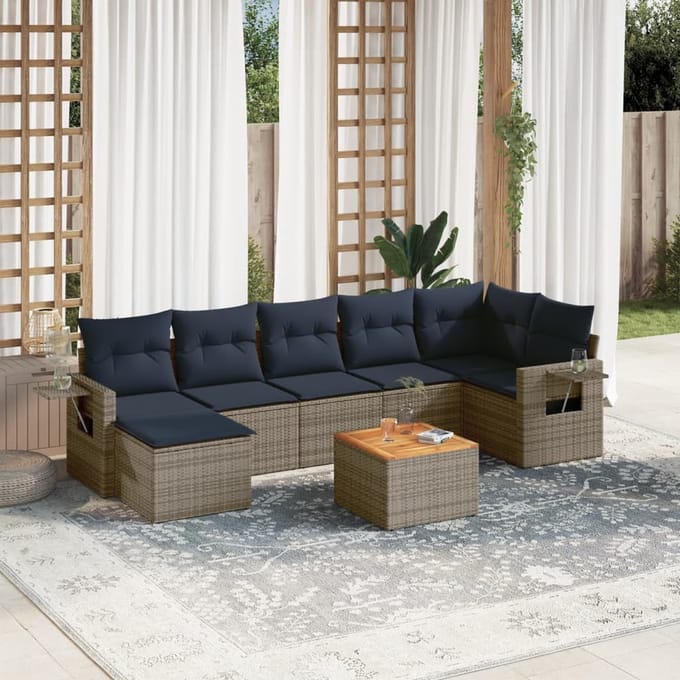 vidaXL - 8-delige - tuinbankset - met - kussens, - grijs - polyrotan