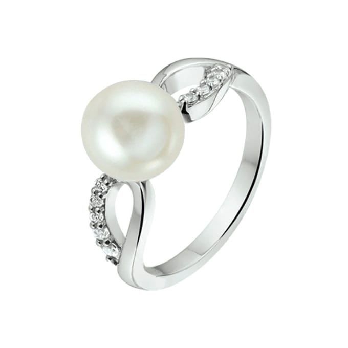 Zilver Gerhodineerde Ring parel en zirkonia 1319926 19.00 mm (60)