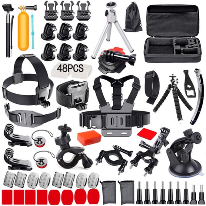 120-in-1 Action Camera Accessoires Kit Sportcamera Accessoires Set met Draagtas Vervanging zwart