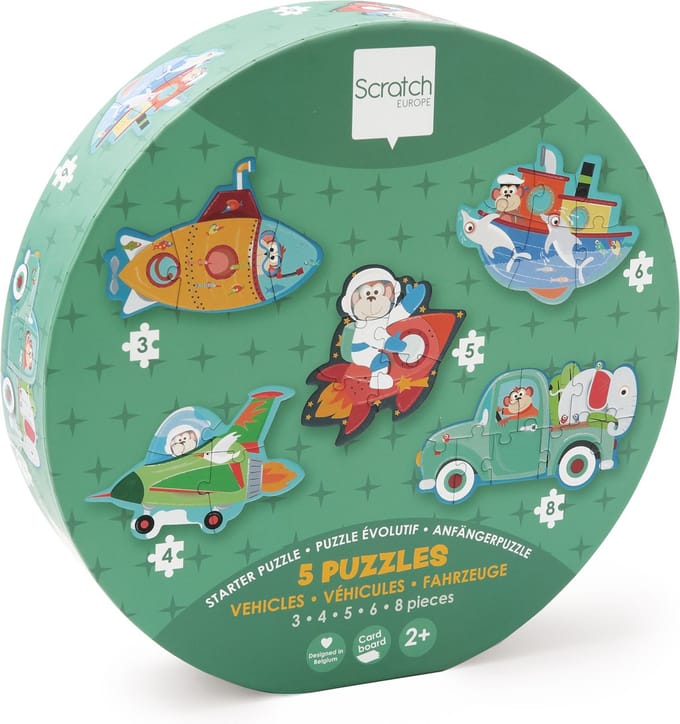 SCRATCH Beginnerspuzzel - Voertuigen - Ca.10-19Cm - Met 5 Puzzels - 2 Jaar