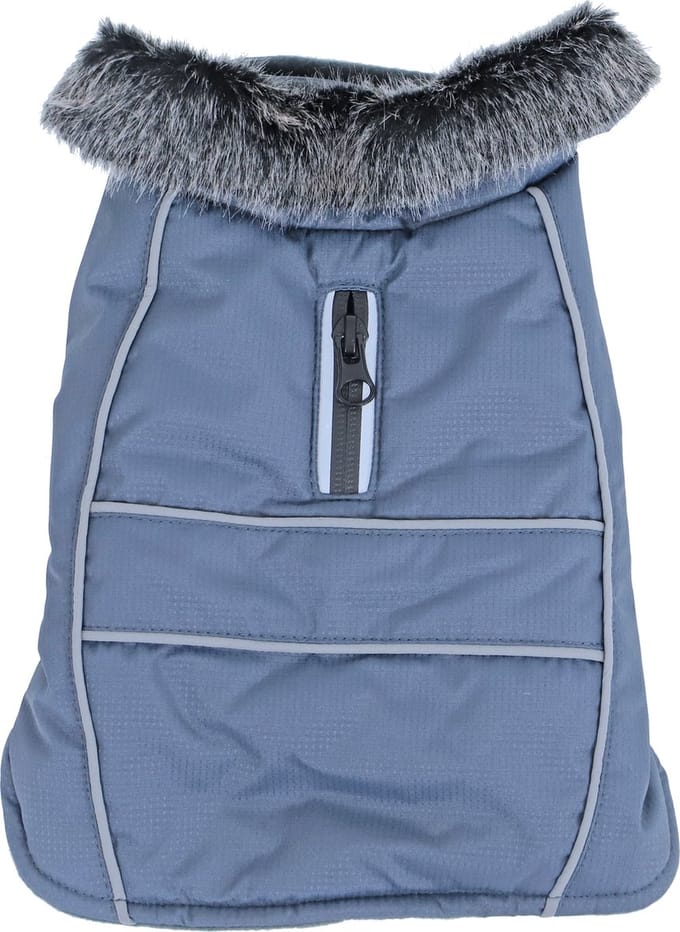 Boony - Hondenjas Waterdicht met bontkraag - Kleur: grijs - Ruglengte: 25 cm