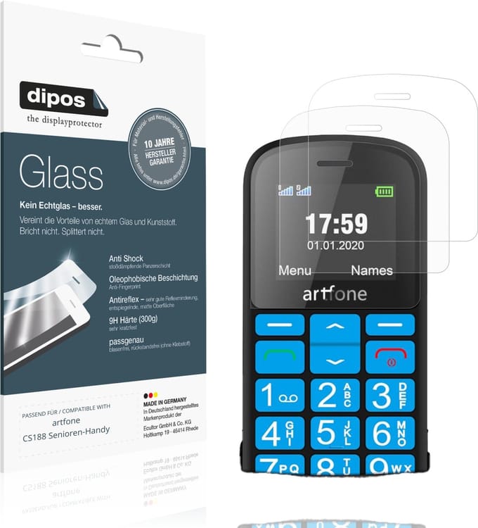 dipos – 2x Matte Pantserfolie geschikt voor artfone CS188 Senioren-Handy | 9H Screenprotector