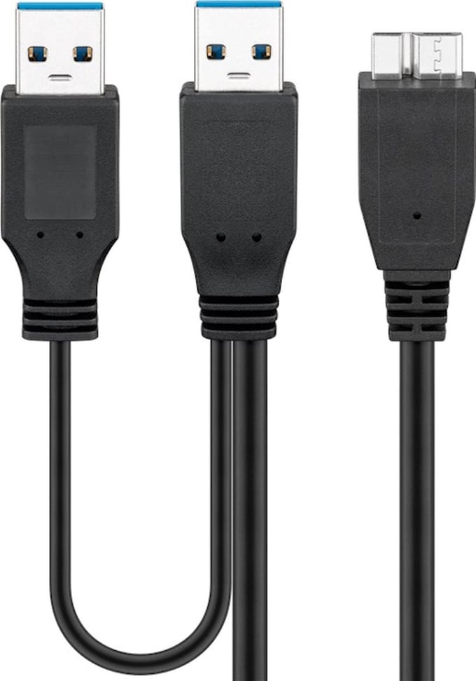 Powteq - Dual power USB 3.0 kabel - 2 x USB naar 1 x USB micro met dubbele stroomsterkte - Externe HDD kabel