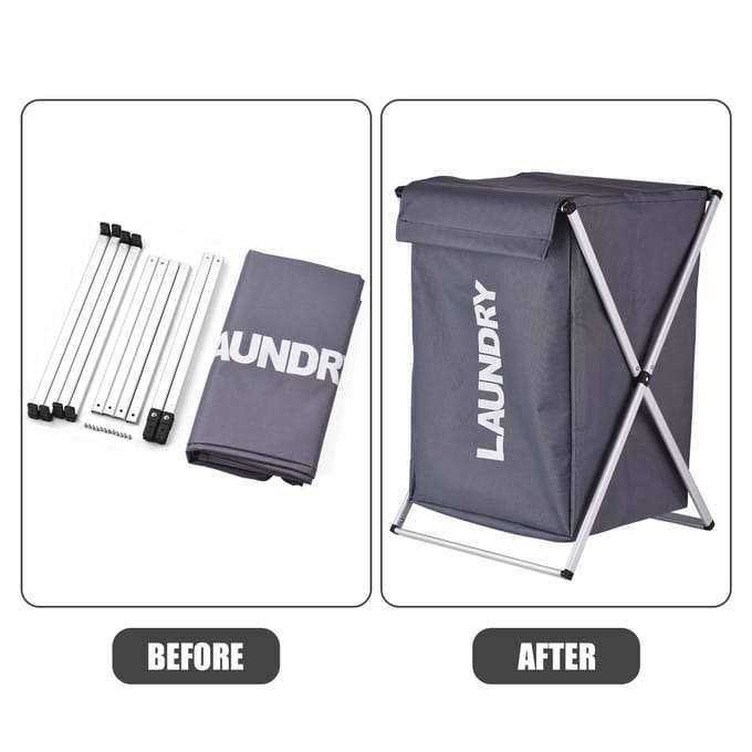 Wasmand Kledingmand Organizer Sorteerder Opbergruimte Opvouwbaar met Deksel Handvat Aluminium Frame