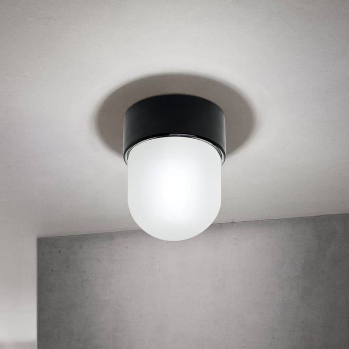 ORION Plafondlamp Ostia, zwart, keramiek, satijnglazen kap, E27