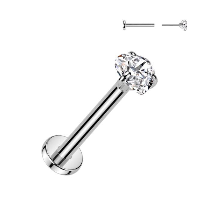 Piercing titanium push in steentje hartje 0.8x8x3 - zilver - LMPiercings