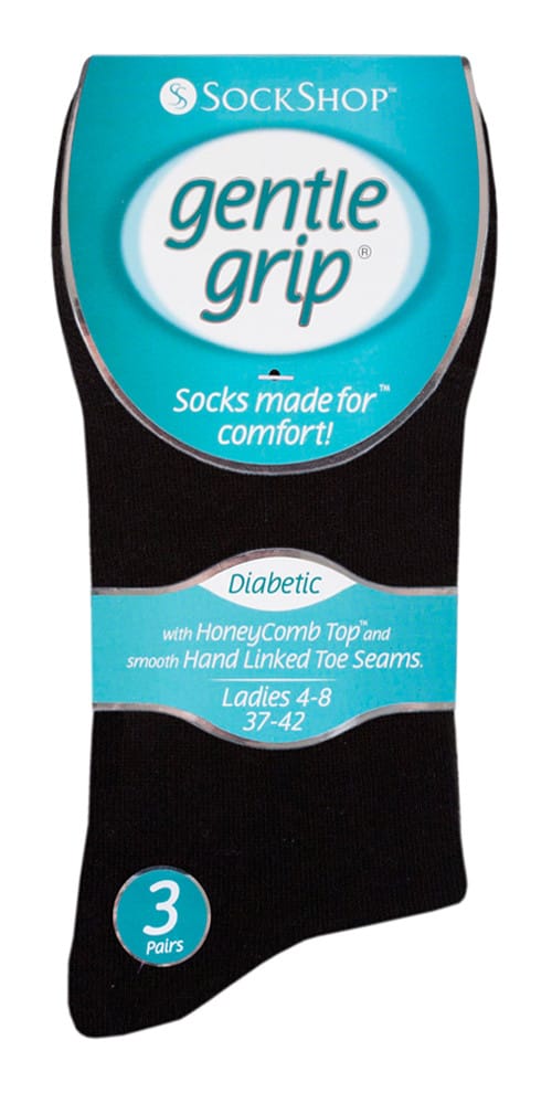 Gentle Grip - 6 paar diabetische damessokken - Zwart