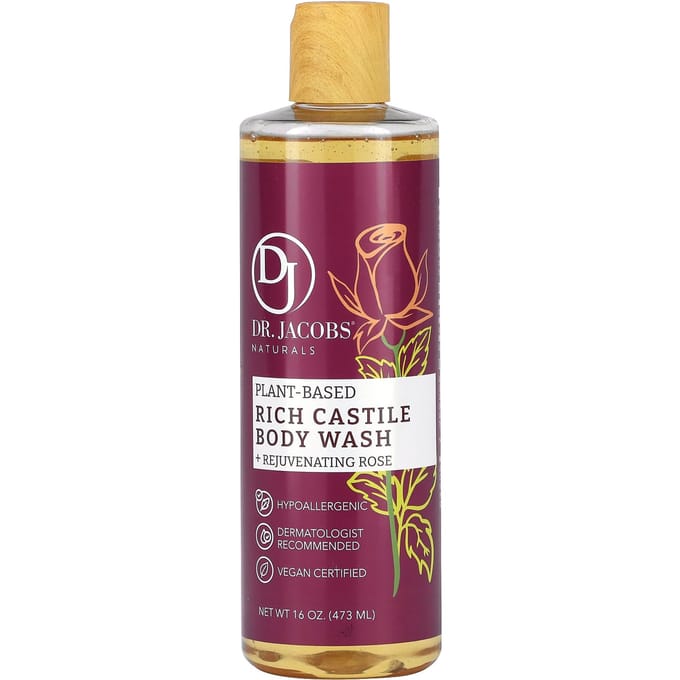 Dr. Jacobs Naturals, Gel douche riche en plantes de Castille, Rose rajeunissante, 16 oz (473ml) brown