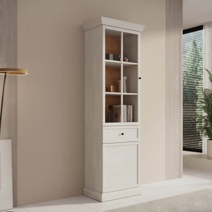 Meubella - Vitrinekast Leroy - Wit eiken - 63 cm