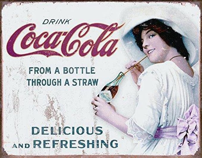 Coca-Cola Wandbord 'Thru A Straw' - Metaal - 30 x 40 cm