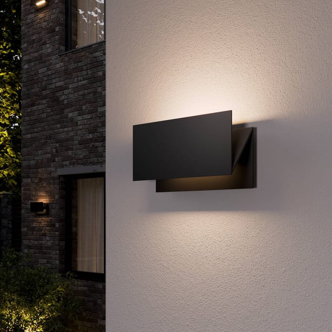 Lucande LED buiten wandlamp Meja, zwart, metaal, IP54
