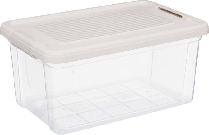 5Five Tide'n Box Stapelbare opbergbox met deksel - Set van 3 stuks - 9L - 35x23x17cm - Transparant - Beige