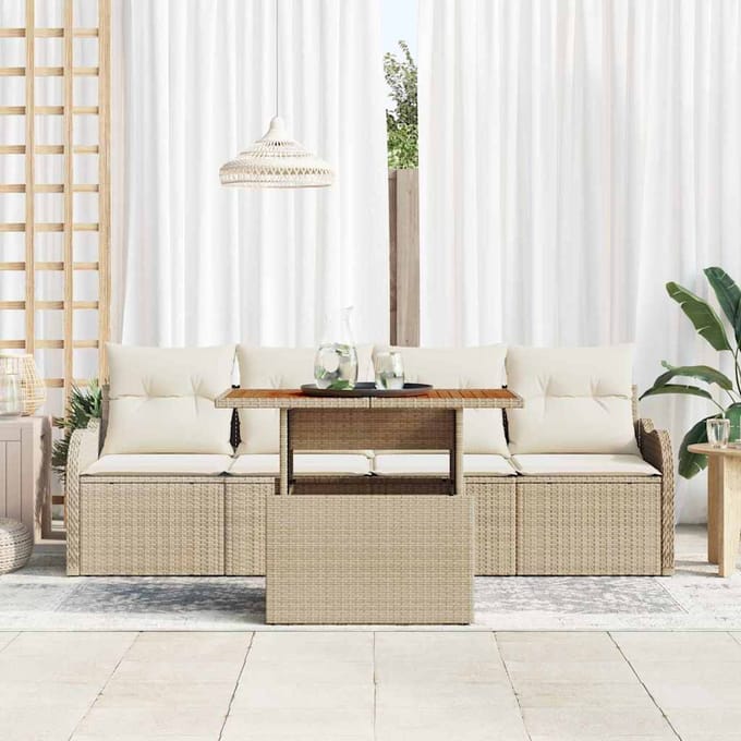 vidaXL - Tuinbank - Set - 5 - st - Beige - en - Crème - poly - rattan
