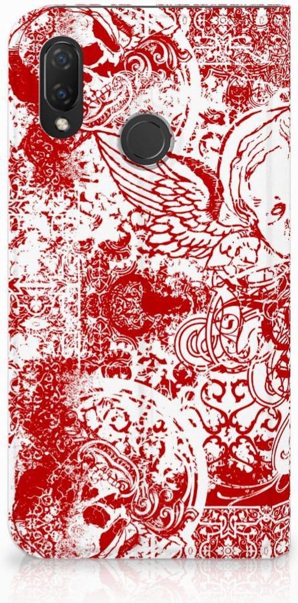 Mobiel BookCase Huawei P Smart Plus Angel Skull Rood