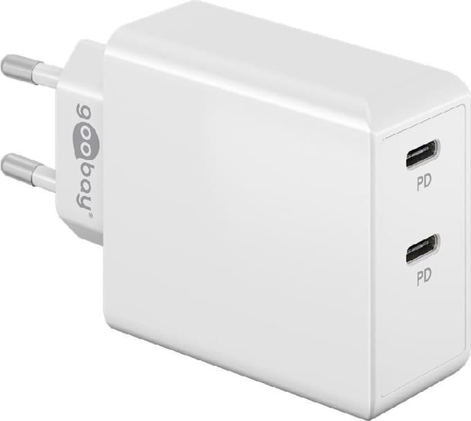 Goobay 36 W USB-C PD dual snellader wit, 2x USB-C poorten (Power Delivery)