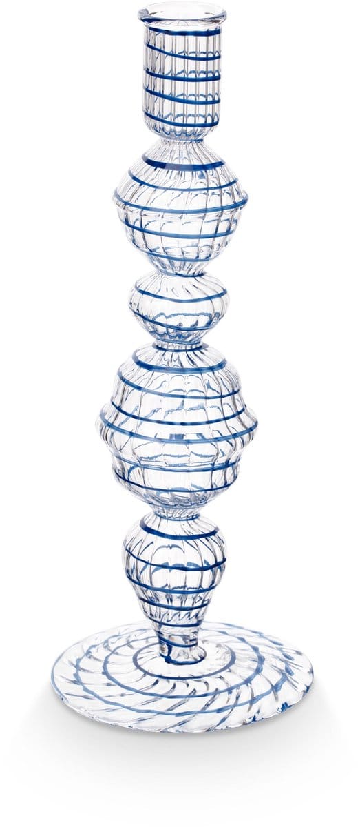 Pip Studio Kandelaar Swirl - Kaarsenhouder van Glas - Donkerblauw - 22cm