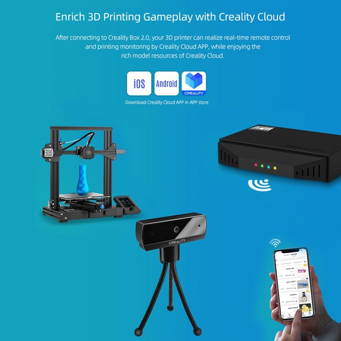 Originele Creality 3D Printer Camera Monitor Smart Kit WiFi Box HD 1080P Real-Time Afstandsbediening zwart