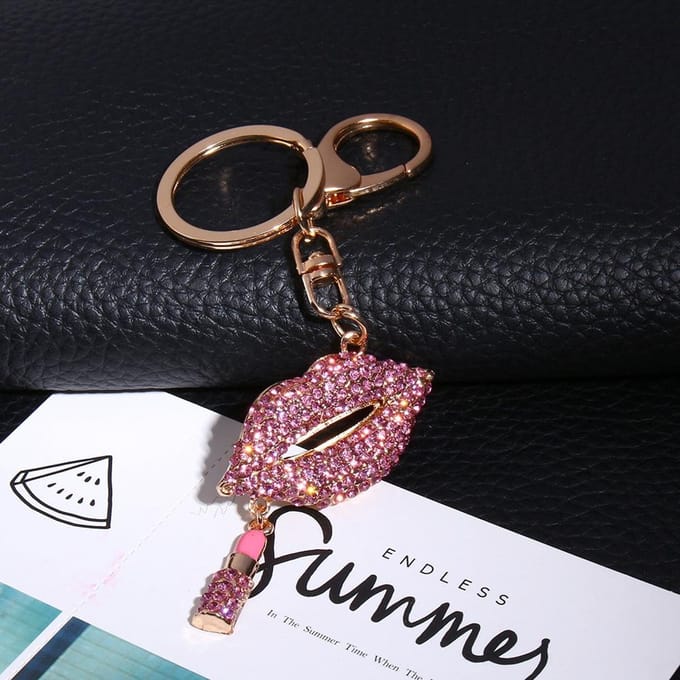 Sexy Lippenstift Lippen Sleutelhanger Strass Kristal Tas Charm Decoratie black