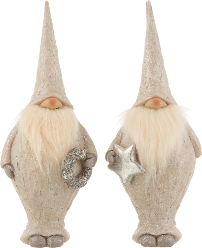 J-Line figuur Kerstman Staand - polyresin - beige - large - 2 stuks