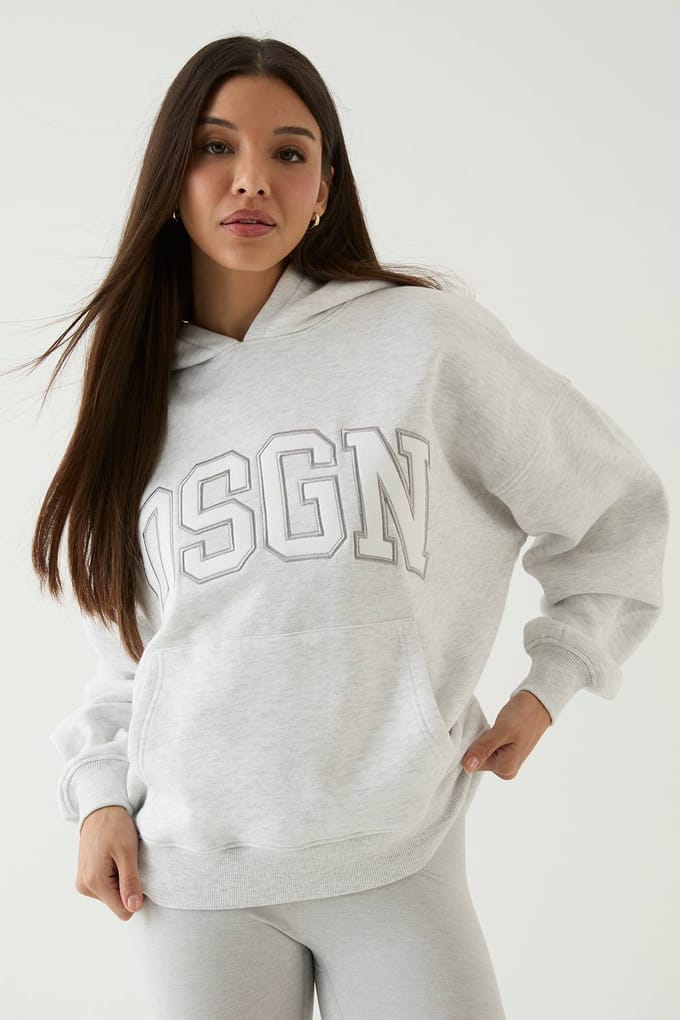Dames Dsgn Studio Collegiate Applicatie Oversized Hoodie | Asgrijs | Maat: Medium