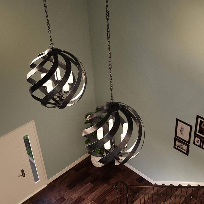 Quintiesse Hanglamp Blacksmith, Ø 66 cm, zwart, 5-lamps, IP44