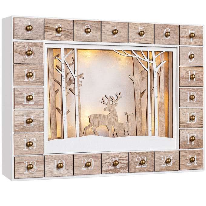 Spielwerk Adventskalender - Winterlandschap LED MDF - Natuurlijk design