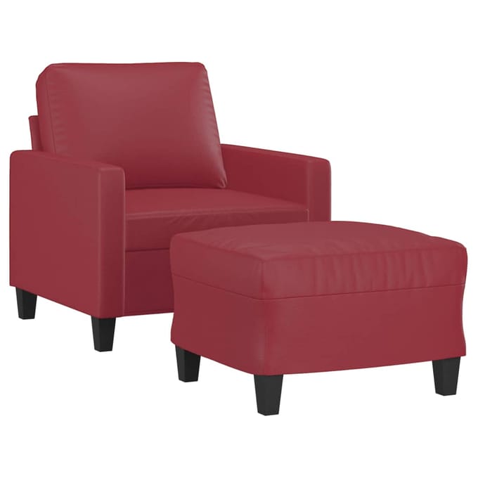 vidaXL - Fauteuil - met - voetenbank - 60 - cm - kunstleer - wijnrood