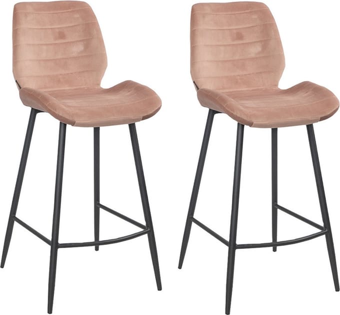 Bronx71® Velvet barkruk Toby roze 71 cm - Barkrukken set van 2 - barstoel